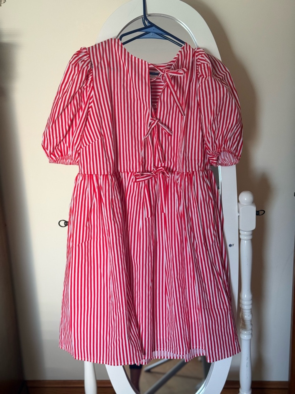 English Factory Red & White Striped Tie-Front Puff Sleeve Mini Dress - Picture 9 of 10